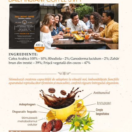 Daily Instant Coffee 5in1 cu Ganoderma+Moringa - 400g veg (20 de portii)