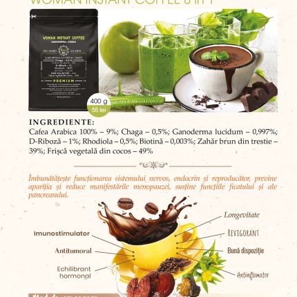 Daily Instant Coffee 5in1 cu Ganoderma+Rhodiola - 400g veg (20 de portii)